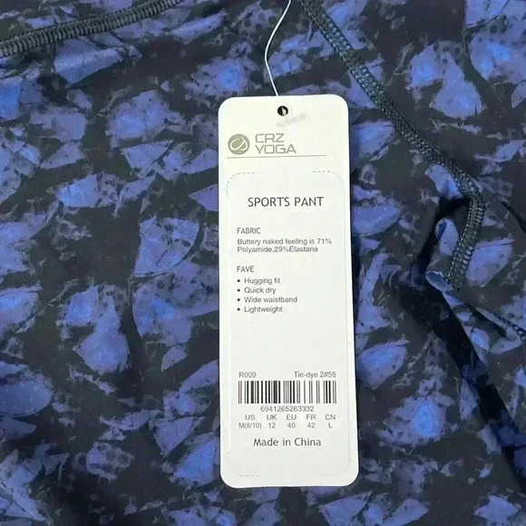 NWT CRZ YOGA medium Blue Black Patterned Leggings workout exercise yoga running - Picture 2 of 5